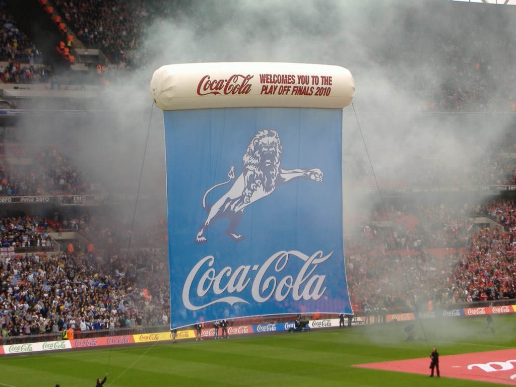 The Millwall FC flag in the 2010 Football League One Playoff Final. Millwall won the game 1-0 against Swindon.